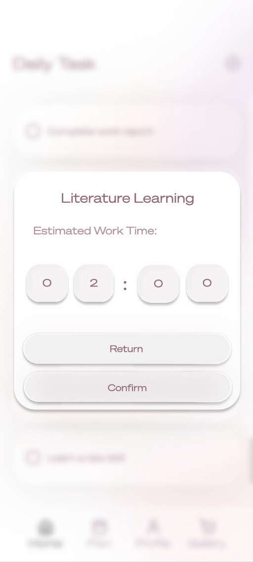 Pomodoro time setting UI